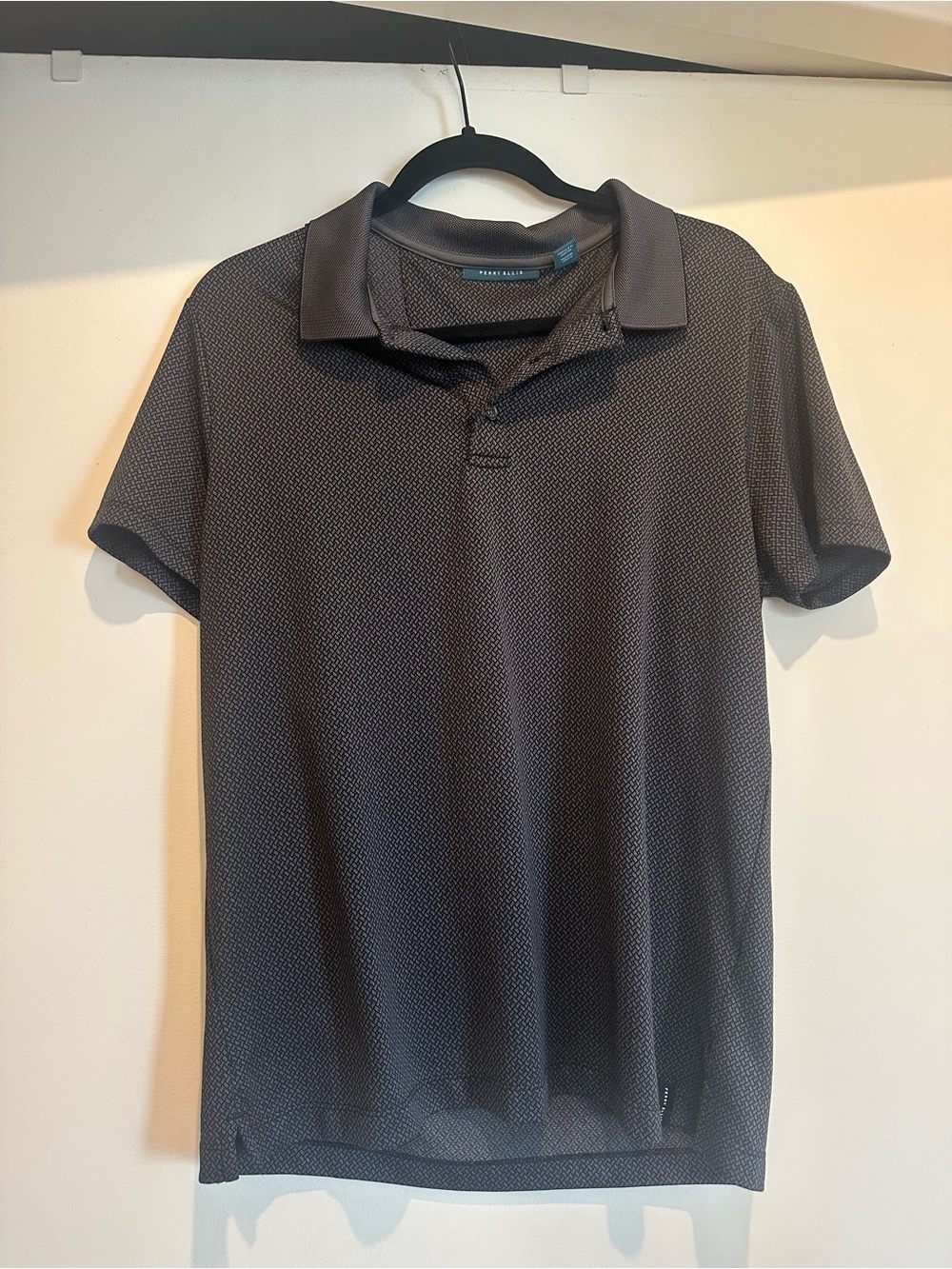 Men's Black Perry Ellis Micro-Pattern Polo Shirt